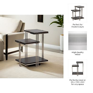 20 in. Brown Square Mango Wood and Metal 3-Tier End Table