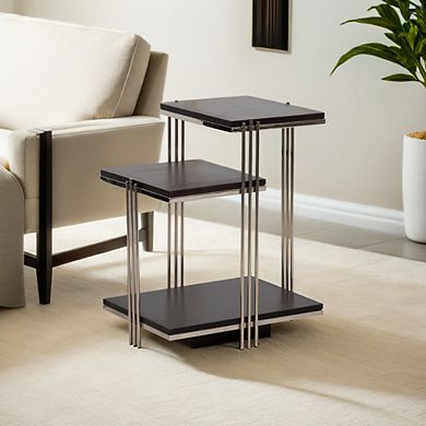 20 in. Brown Square Mango Wood and Metal 3-Tier End Table