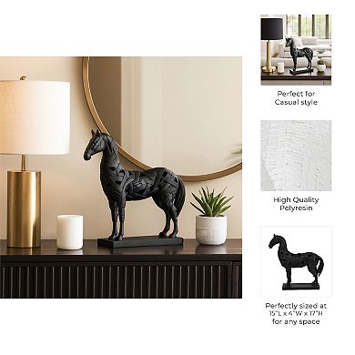 Modern Horse Sculpture with Matte Finish - Accent for Home or Office Display - 17", Black