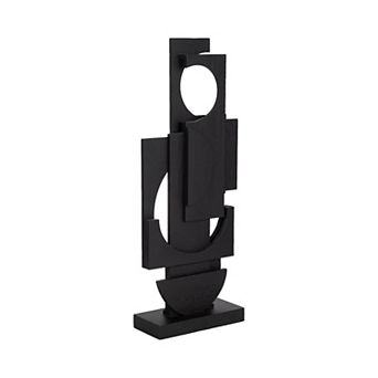 Wood Modern Stacked Sculpture - Artistic Decor For Contemporary Homes - 24" Black