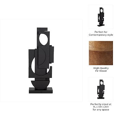 Wood Modern Stacked Sculpture - Artistic Decor For Contemporary Homes - 24" Black