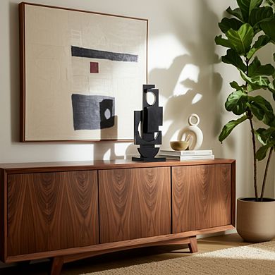 Wood Modern Stacked Sculpture - Artistic Decor For Contemporary Homes - 24" Black