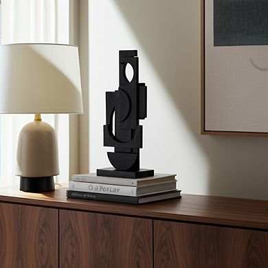 Wood Modern Stacked Sculpture - Artistic Decor For Contemporary Homes - 24" Black