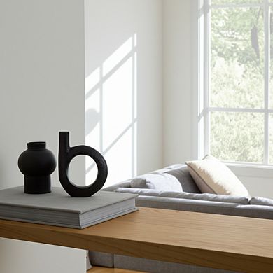 Modern Metal and Wood Sculpture with Vertical Extension and Circular Form for Home or Office Decor