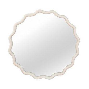 White 30 inch Wavy Round Solid Wood Frame Wall Mirror