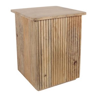 16 in Brown Square Wood Top Ribbed End Table
