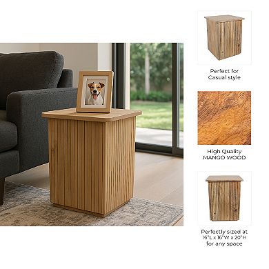 16 in. Brown Square Wood Top Ribbed End Table