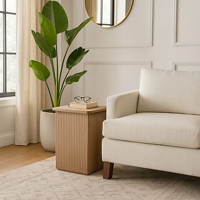 16 in. Brown Square Wood Top Ribbed End Table