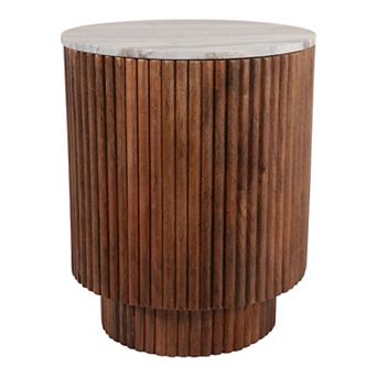 16 in Ivory Round Marble Ribbed Pedestal End Table