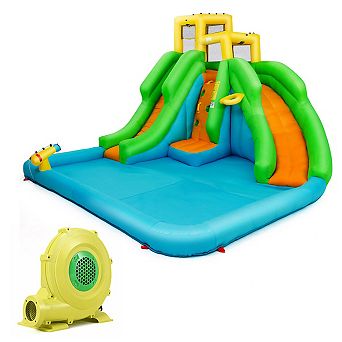 Costway Inflatable Water Park Bounce House Two-Slide Bouncer with Climbing Wall&480W Blower