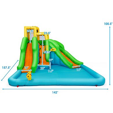 Costway Inflatable Water Park Bounce House Two-Slide Bouncer with Climbing Wall&480W Blower