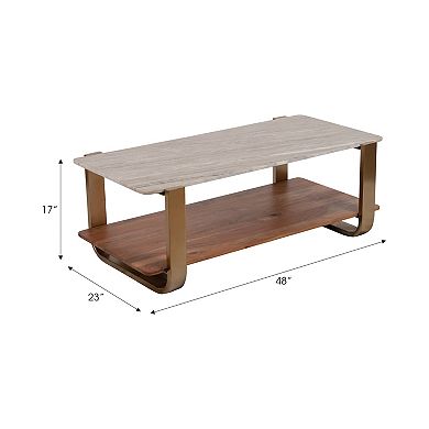 23 in. Gold Rectangle Modern Marble Coffee Table