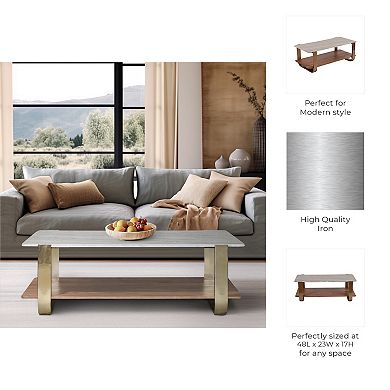23 in. Gold Rectangle Modern Marble Coffee Table