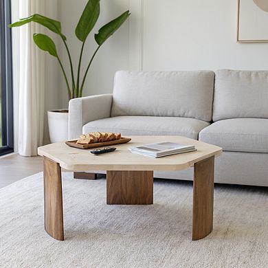 23 in. Gold Rectangle Modern Marble Coffee Table