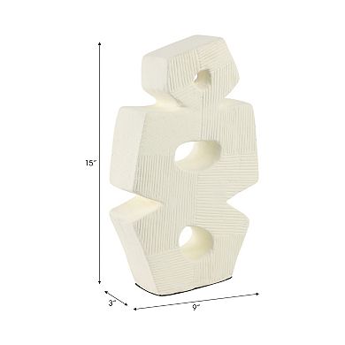 Modern Glam Pottery & Terracotta Abstract Sculpture with Textured Geometric Design