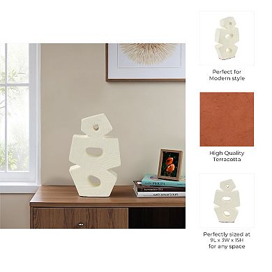 Modern Glam Pottery & Terracotta Abstract Sculpture with Textured Geometric Design