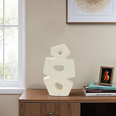 Modern Glam Pottery & Terracotta Abstract Sculpture with Textured Geometric Design