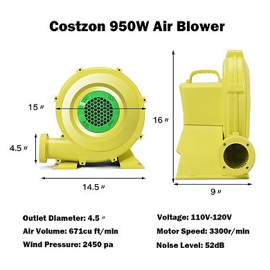 Costway Air Blower Pump Fan 950 Watt 1.25HP For Inflatable Bounce House Bouncy Castle