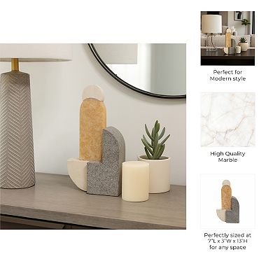 Marble and Stone Abstract Sculpture - Handcrafted Accent, 13", Multi-Color