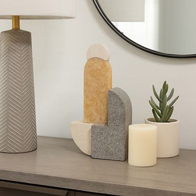 Marble and Stone Abstract Sculpture - Handcrafted Accent, 13", Multi-Color