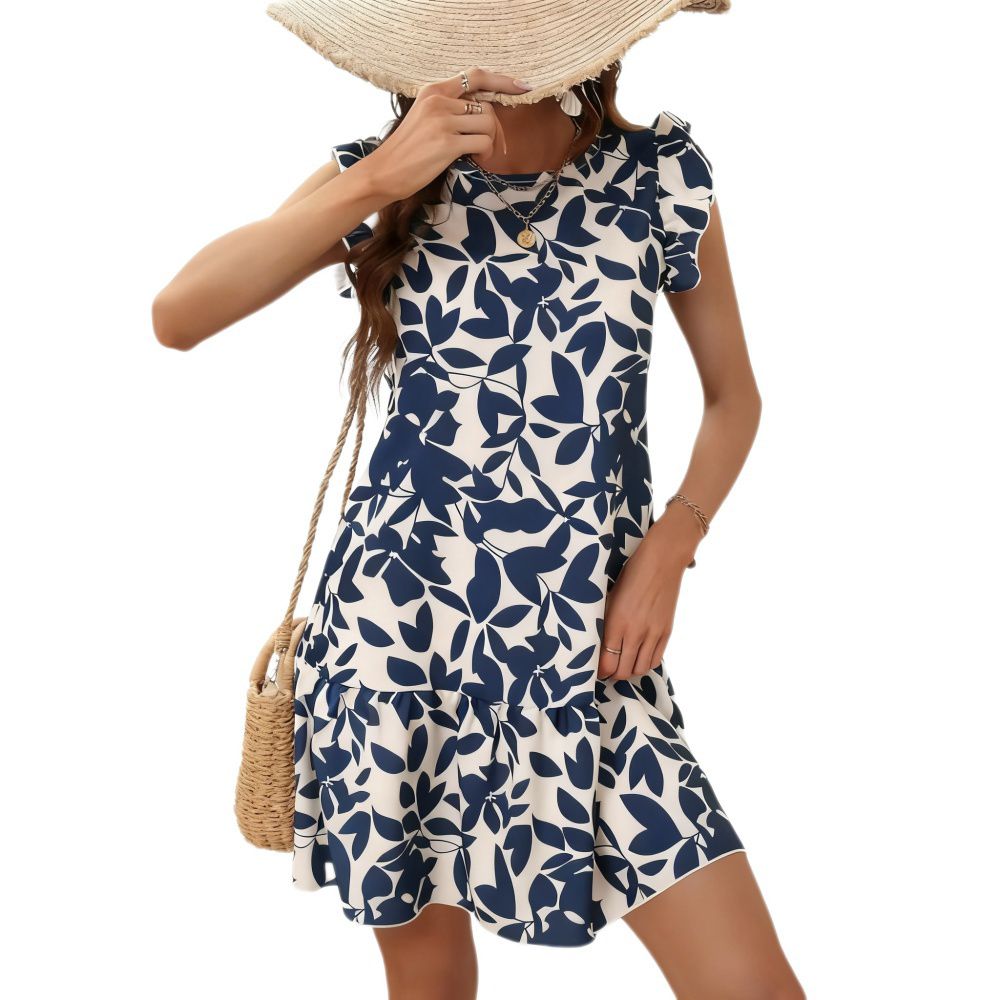 Женские платья Crew Neck Sleeveless Ruffles A Line Casual Loose Dress Party Sundress Summer Beach Mini Dress