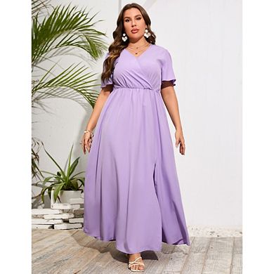 Oversized Dresses for Curvy Women Floral Boho V Neck High Waist Side Slit Dress Summer Maxi Dress