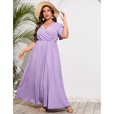 Oversized Dresses for Curvy Women Floral Boho V Neck High Waist Side Slit Dress Summer Maxi Dress