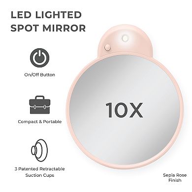 LED Lighted Compact Mirrors with Magnification 10X and Retractable Suction Cups