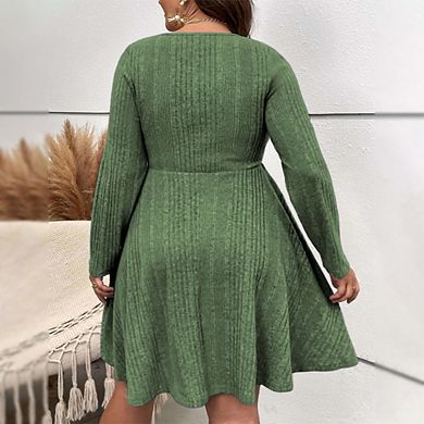 Plus Size Dress Long Sleeve Solid Color Dress Elegant and Comfortable Perfect for All Occasions