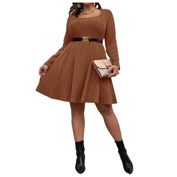 Plus Size Dress Long Sleeve Solid Color Dress Elegant and Comfortable  Perfect for All Occasions