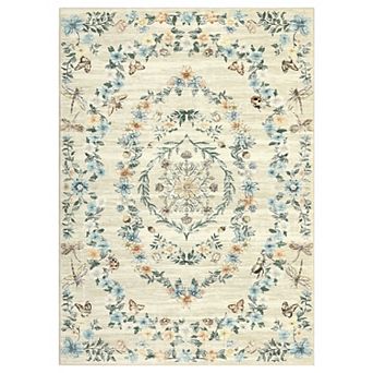 Modern Floral Washable Rugs for Living Room Lightweight Non Slip Distressed Carpet