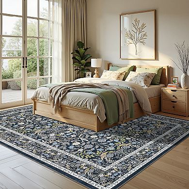 Garvee Vintage Pastoral Floral Washable Area Rug Non Slip Non Shedding Low Pile Rug for Living Room