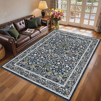 Garvee Vintage Pastoral Floral Washable Area Rug Non Slip Non Shedding Low Pile Rug for Living Room
