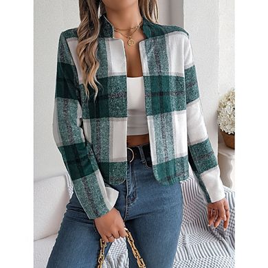Women's Flannel Plaid Shacket Jacket Button Down Long Sleeve Dressy Causal Shirts Tops