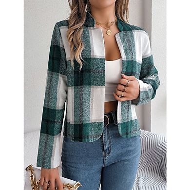 Women's Flannel Plaid Shacket Jacket Button Down Long Sleeve Dressy Causal Shirts Tops