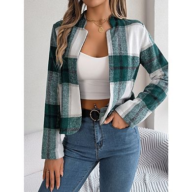 Women's Flannel Plaid Shacket Jacket Button Down Long Sleeve Dressy Causal Shirts Tops