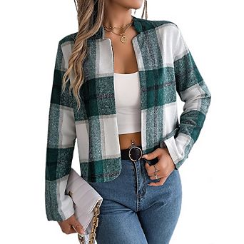 Women's Flannel Plaid Shacket Jacket Button Down Long Sleeve Dressy Causal Shirts Tops