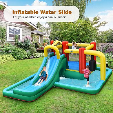 Costway Inflatable Slide Water Park Climbing Bouncer Bounce House with Tunnel & 735W Blower