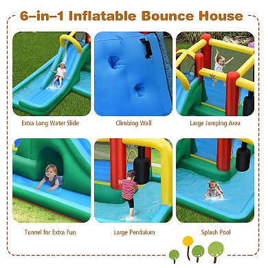 Costway Inflatable Slide Water Park Climbing Bouncer Bounce House with Tunnel & 735W Blower