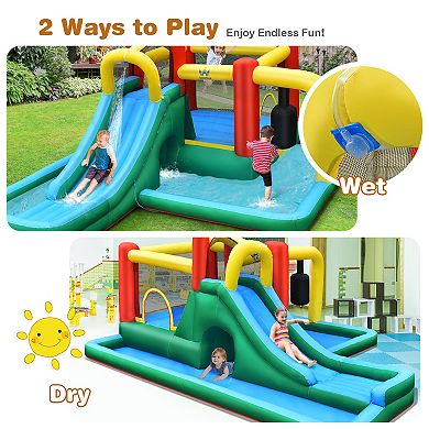 Costway Inflatable Slide Water Park Climbing Bouncer Bounce House with Tunnel & 735W Blower