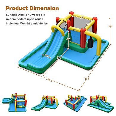 Costway Inflatable Slide Water Park Climbing Bouncer Bounce House with Tunnel & 735W Blower