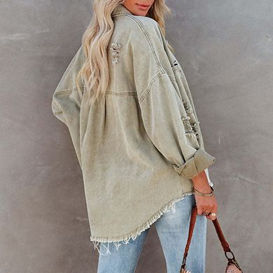 Women's Jean Jacket Classic Basic Button Down Long Sleeves Casual With Pockets