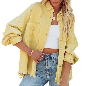Women's Jean Jacket Classic Basic Button Down Long Sleeves Casual With Pockets