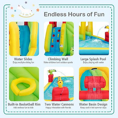 Costway Inflatable Water Slide Kids Bounce House Splash Pool with 735W Blower