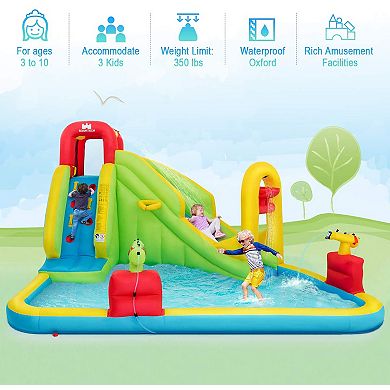Costway Inflatable Water Slide Kids Bounce House Splash Pool with 735W Blower