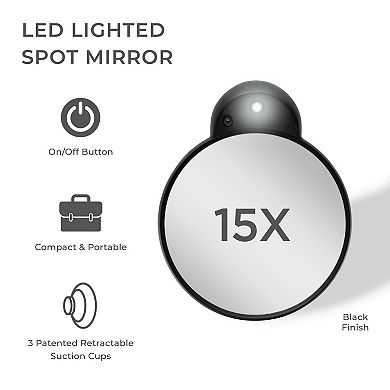 LED Lighted Compact Mirror with Magnification 15X and Retractable Suction Cups