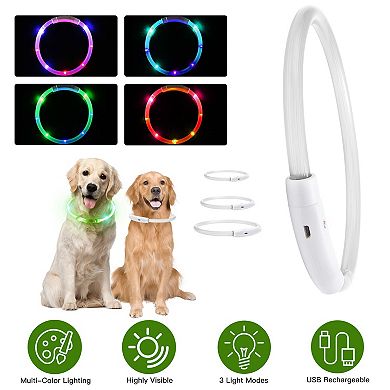USB Rechargeable LED Dog Collar Multi-Color Glow, Adjustable Length for Night Safety