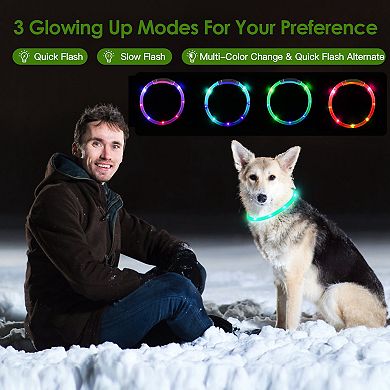 USB Rechargeable LED Dog Collar Multi-Color Glow, Adjustable Length for Night Safety