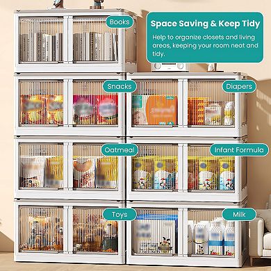 3-Piece Foldable Storage Bins with Lids, Stackable Closet Organizer with Wheels