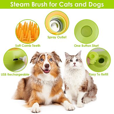 3-in-1 Cat Grooming Steam Brush, USB Rechargeable Pet Hair Comb & Massage Brush for Dogs/Cats